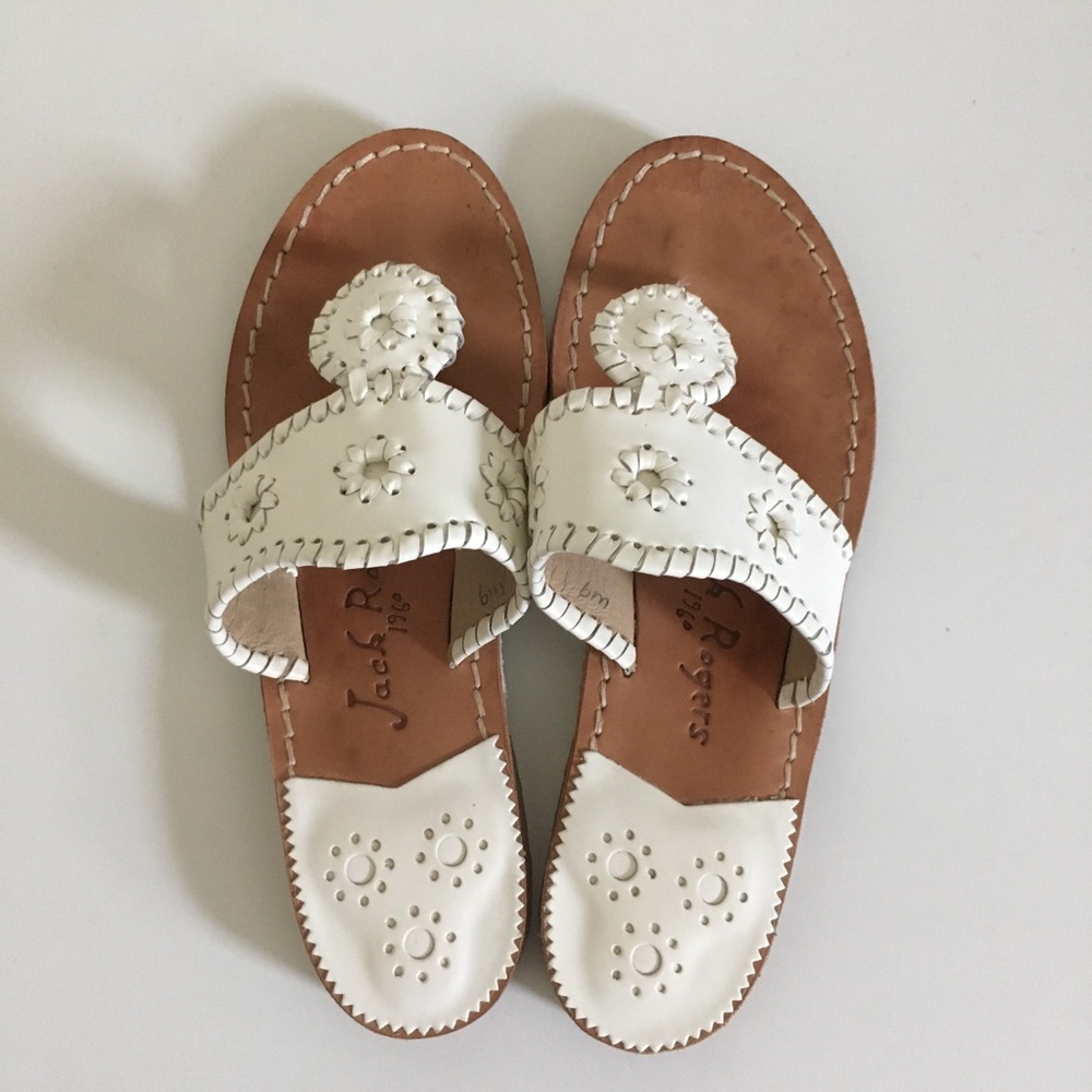 Jack Rogers classic leather flat sandals white size 6M EUC - Picture 5 of 10